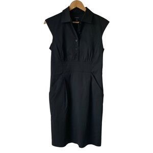 ANN TAYLOR Sheath Polo Collar Midi Dress Black Size 4